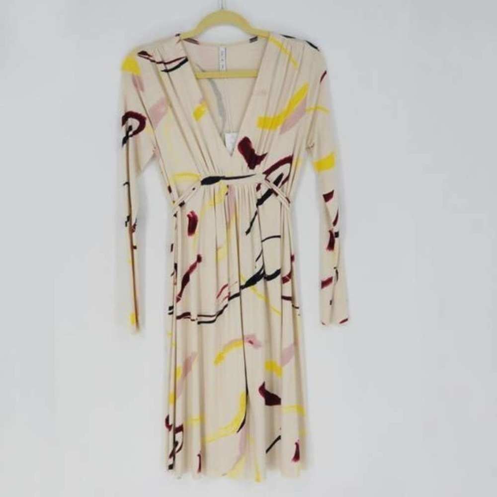 Rachel Pally Empire Tie Waist Abstract Print Long Sleeve Caftan Midi Dress Small